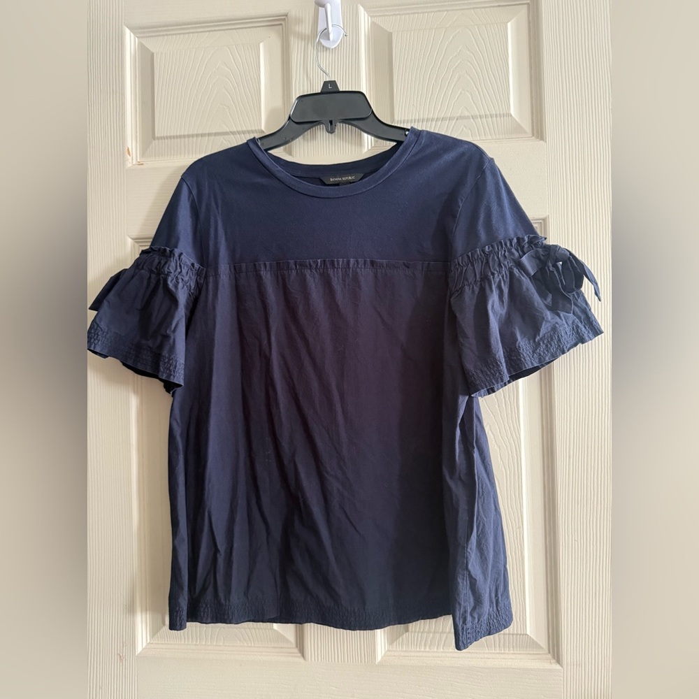 Banana Republic Midnight Blue Ruffle Sleeve Blouse